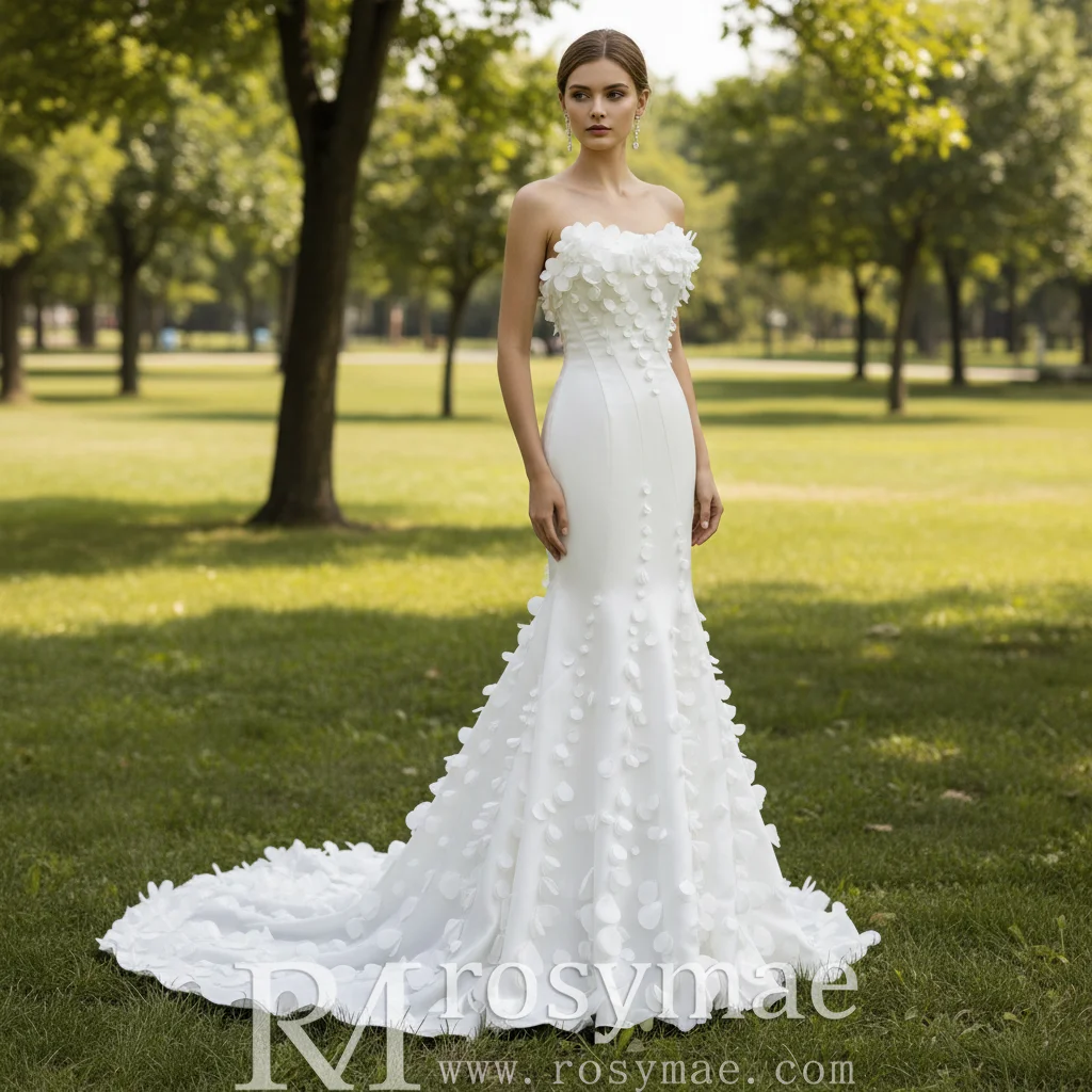 Rosymae Luxury Satin Mermaid Wedding Dress with Detachable Sleeves Elegant Long Gown for Brides amanda.novias