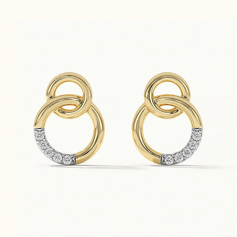 

Jenny&dave European American S925 Pure Silver Diamond Inlaid Dual Ring Personalized Design Simple High-end Versatile Earrings