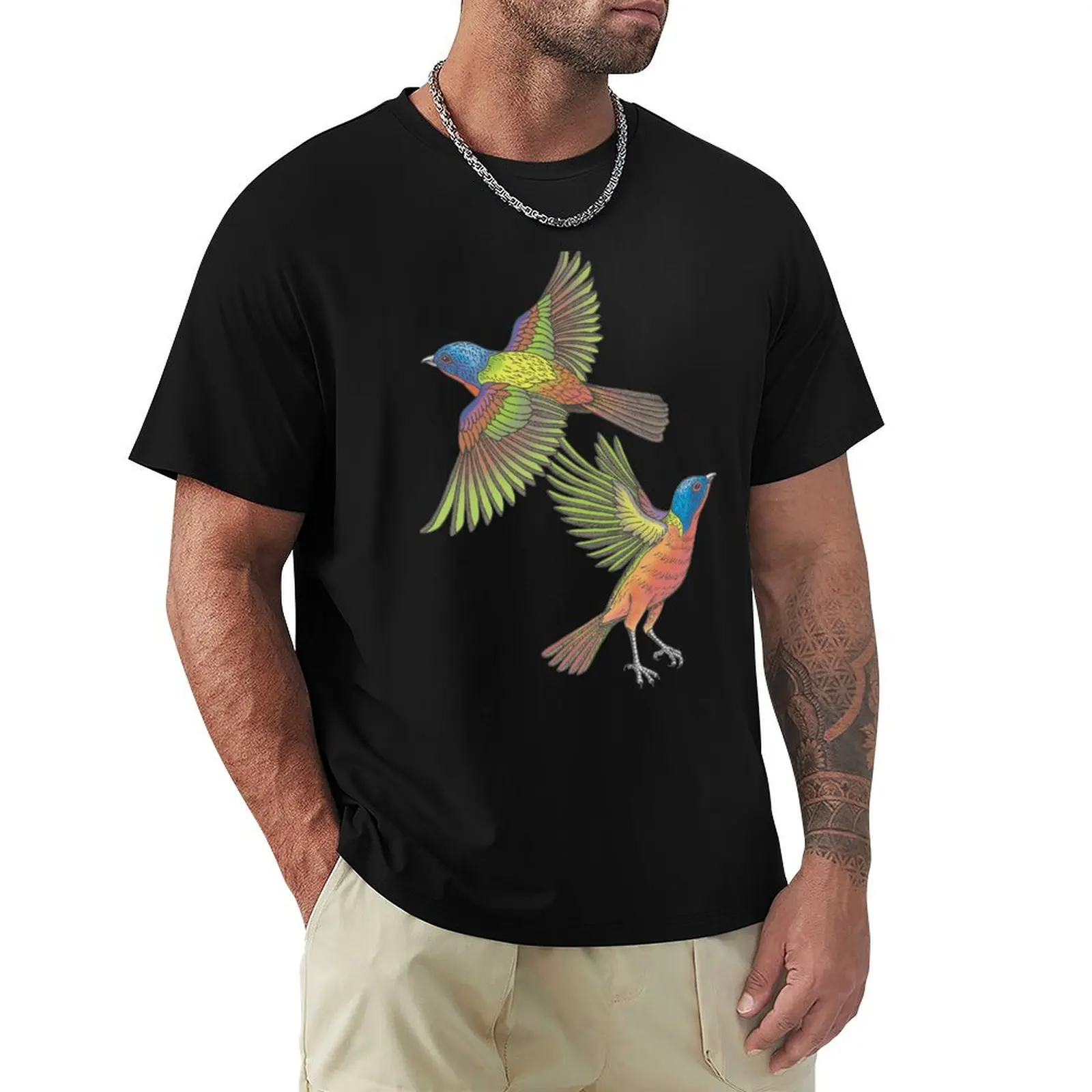 

Two Painted Buntings T-Shirt Anime t-shirt valentines boutique clothes mens designer t shirt
