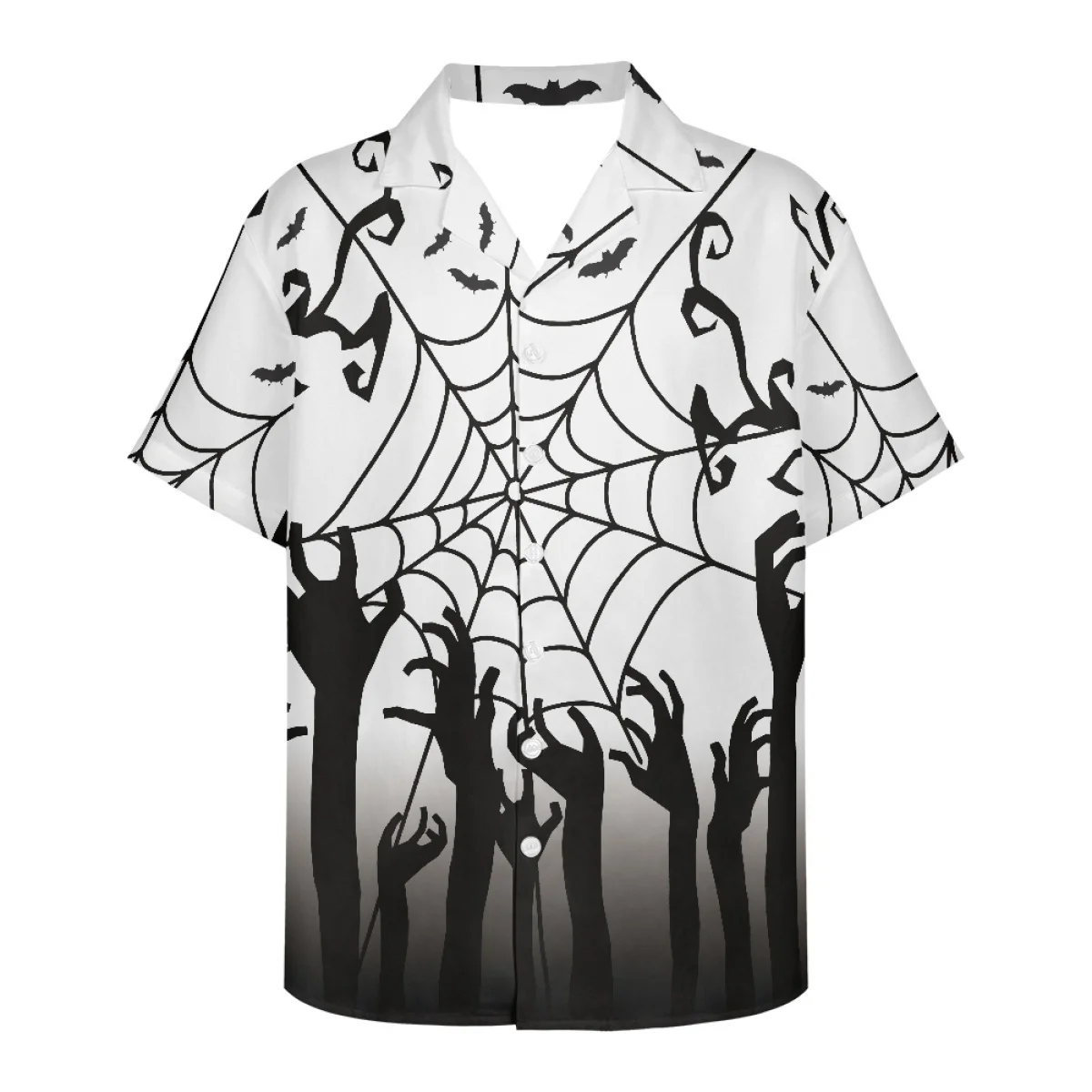 Hycool New Hawaiian Men Halloween Spider Print Shirts Spider Web Design Summer Casual Soft Breathable Shirts