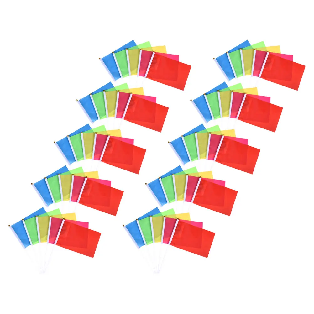 

50pcs Handheld Flags Colorful Polyester Sports Event Hand Waving Mini Flags 5 Colors Red Green Pink for Outdoor