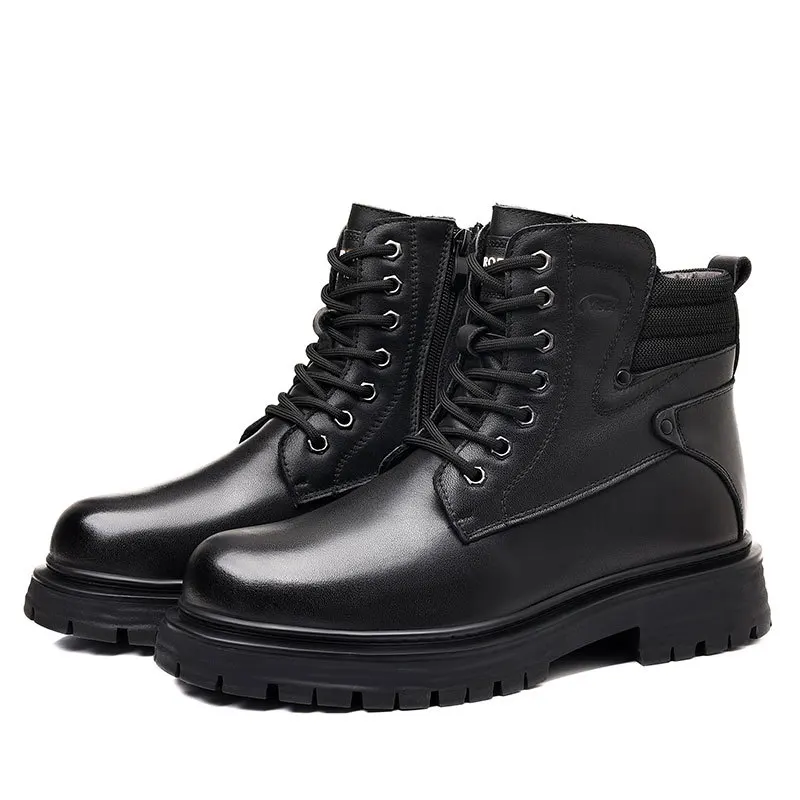 Novo inverno botas masculinas de couro genuíno lã de uma peça botas de couro masculino de sola grossa botas de neve quentes ao ar livre sapatos casuais masculinos