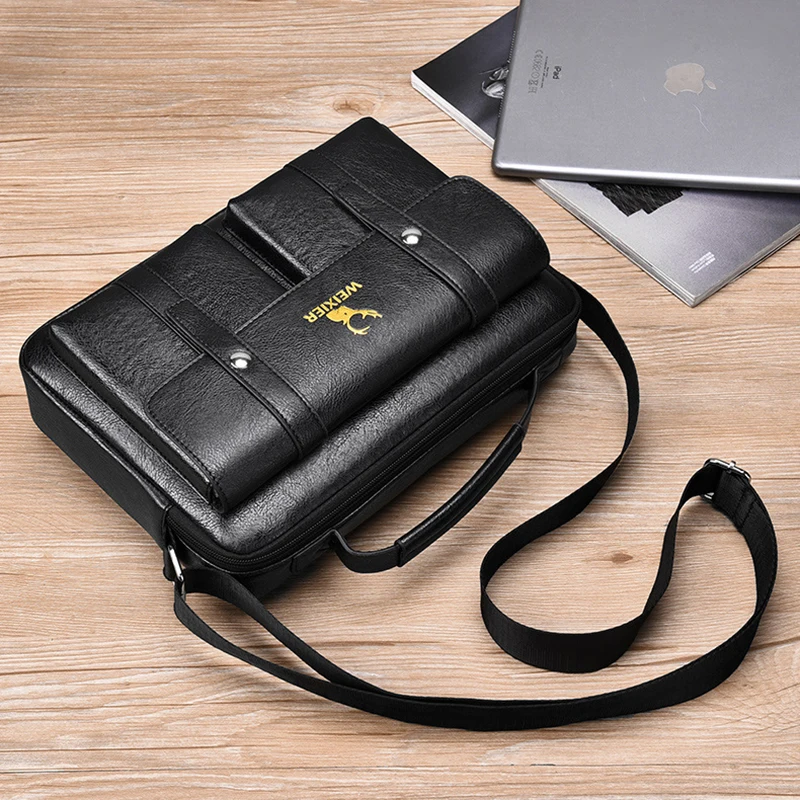 Vintage Small Men\'S Briefcase Business Tote Bag PU Leather Wallet Handbags Shoulder Ipad Macbook Square Side Crossbody Bag Male