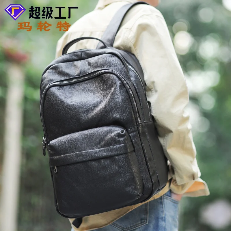 New Cow Leather Casual Men\'s Backpack Casual Large Capacity Real Leather Outdoor Men\'s Backpack Motorcycle Bag