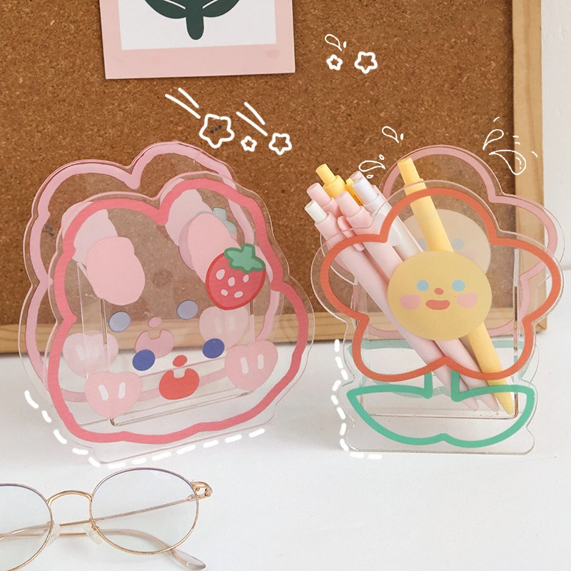 Kawaii Pen Holder Creative Cute Desk Organizer Cartoon Acrylic Transparent Stationary Storage Box Students School Office Supply view 6