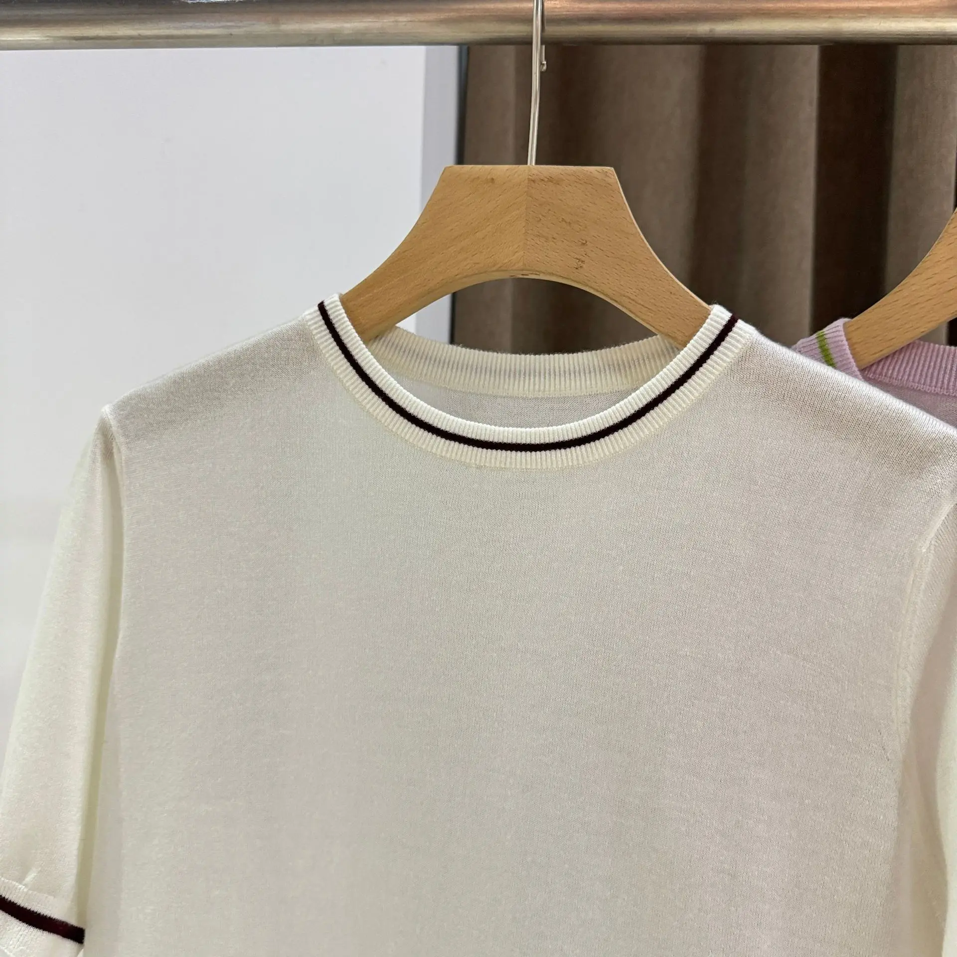 

Round Neck Knitted Short-Sleeved Women'S Loose Slimming Cashmere T-Shirt, New Spring/Summer Style, Versatile Top