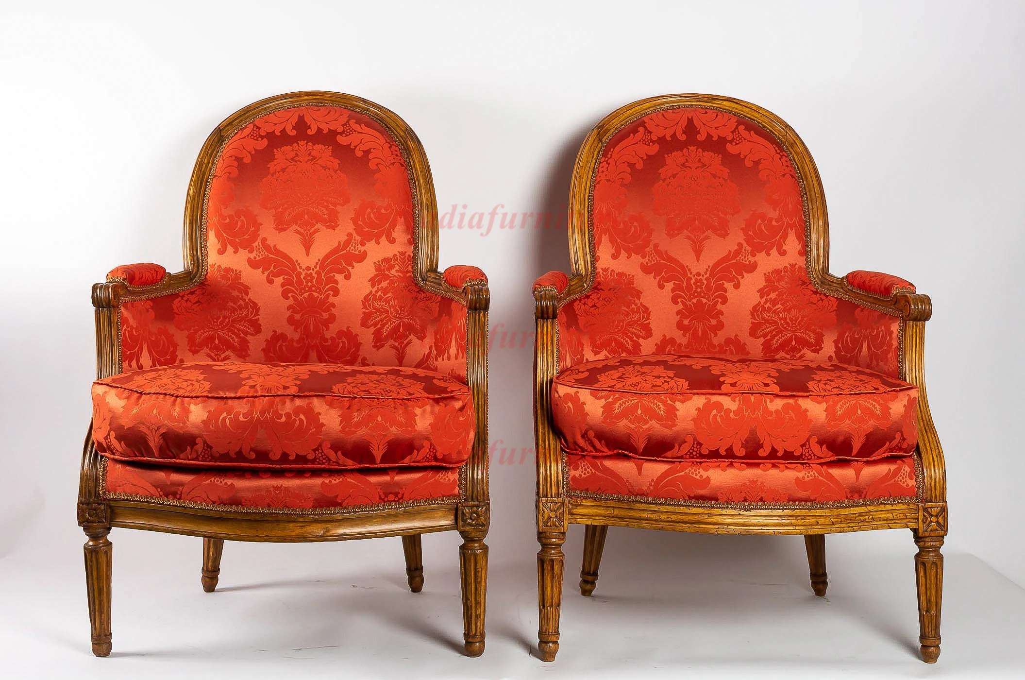 Luxury Wooden Home Living Room Lounge Chair Furniture French Red Fabric Cover Chair Single Couch Seat Sofa Chairs - view 2