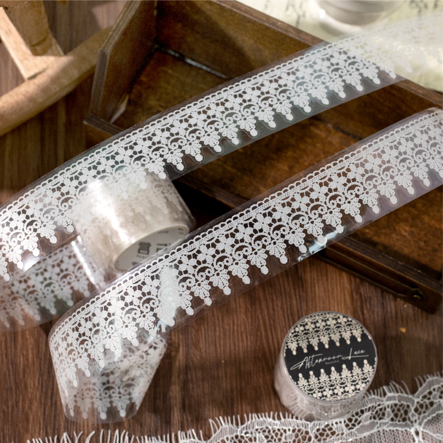 1 Rolle romantisches PET-Klebeband mit Spitzenthema für Hintergrunddekoration, DIY, Scrapbooking, Collagenmaterial, Handyhülle, Notizbuch