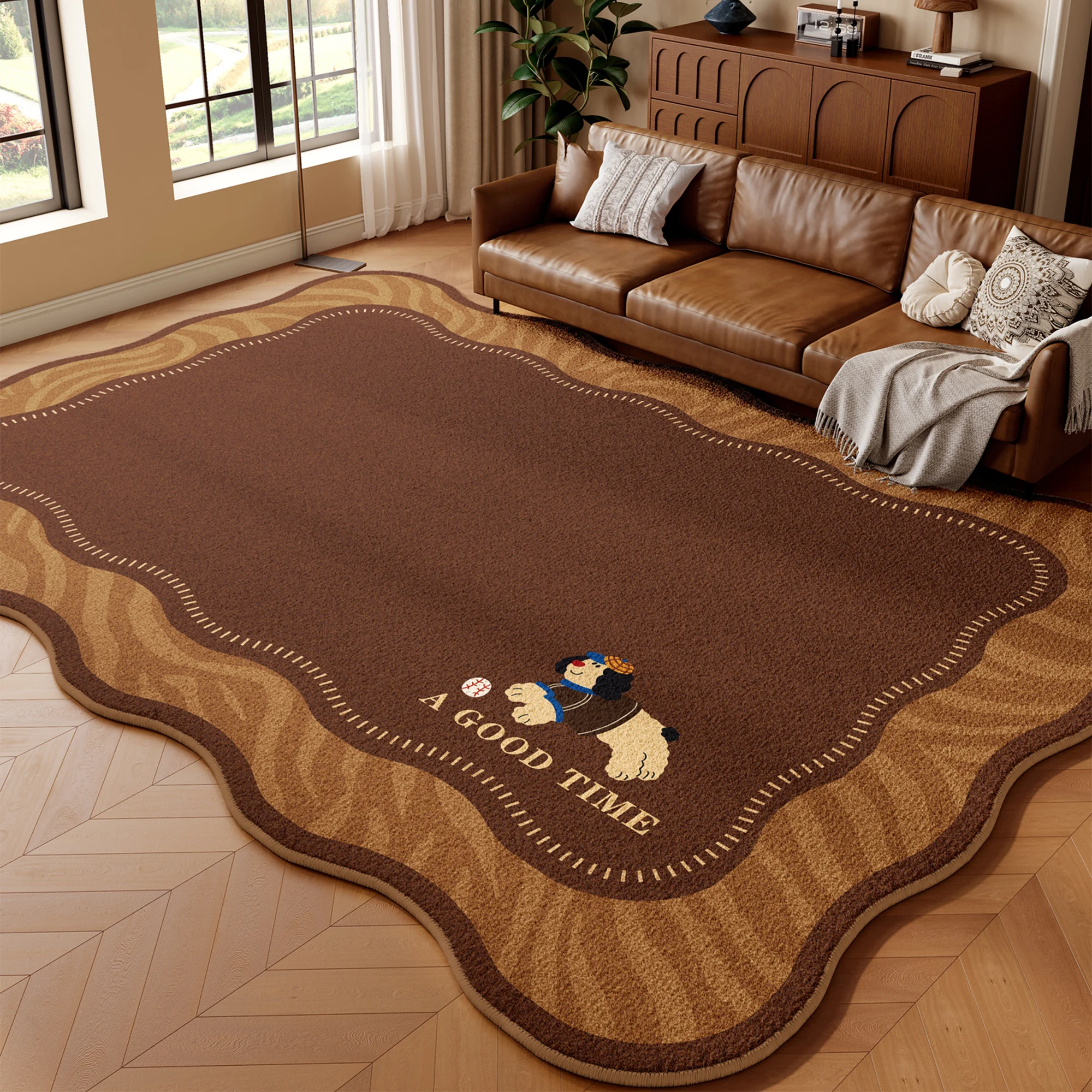 

VIKANA Medieval-Style Living Room Ultra-Fine Sand Carpet Irregular-Shaped Waterproof Sofa Coffee Table Rug Bedroom Mat