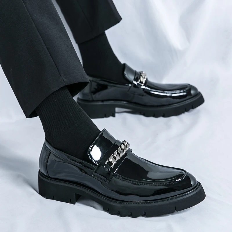 

Designer Brand Thick Soled Wear-resistant Glossy Leather Shoes Luxurious Banquet Men's Suits Formal Shoes Office Men's Loafers