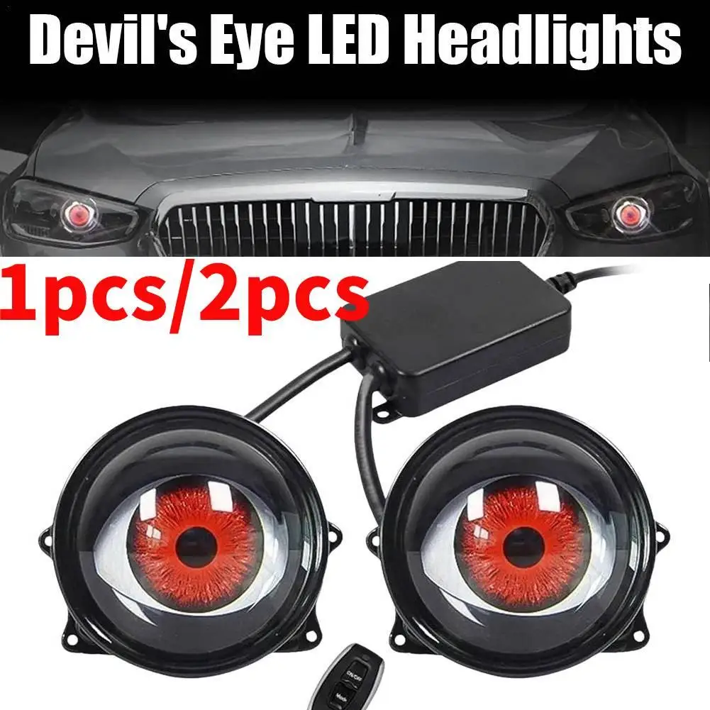 NEW 3Inch 3D Dynamic Devil Eye LED Car Headlights Car Light Assembly Modified Kits With Remote 6 Modes Angel Eye Light 1/2pcs