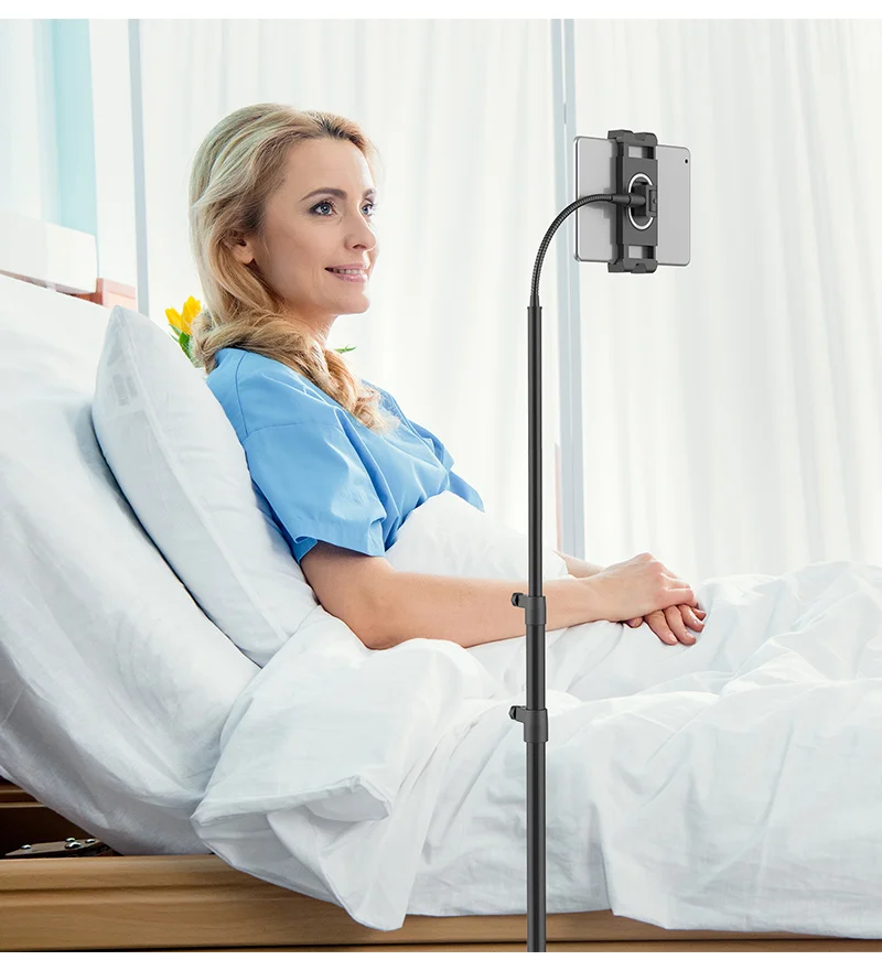 Universal mobile phone and tablet holder, floor tripod mobile phone photo live stream holder