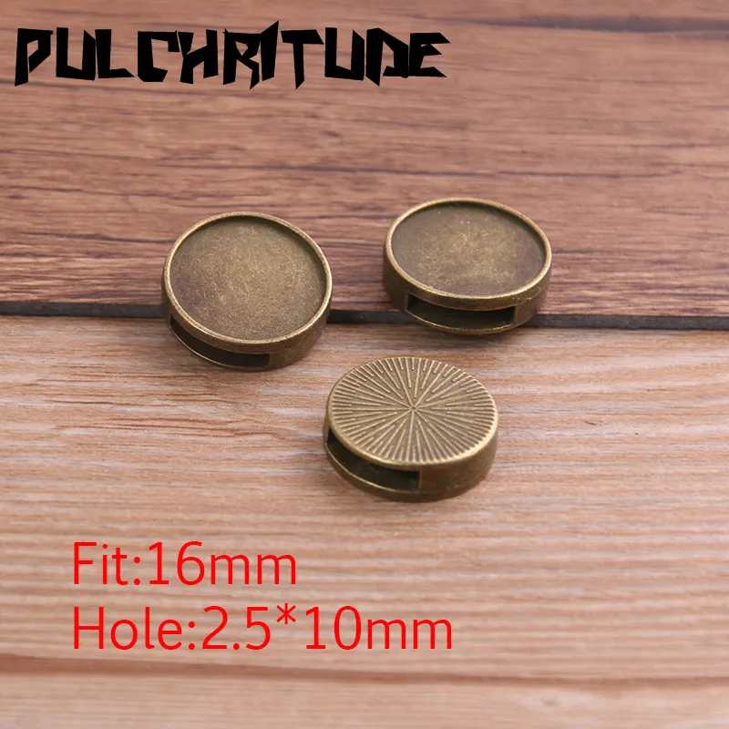 6pcs 14-20mm Inner Size Two Color Tooth Round Leather Slider Beads Blank Cabochon Setting Diy Bracelet Making