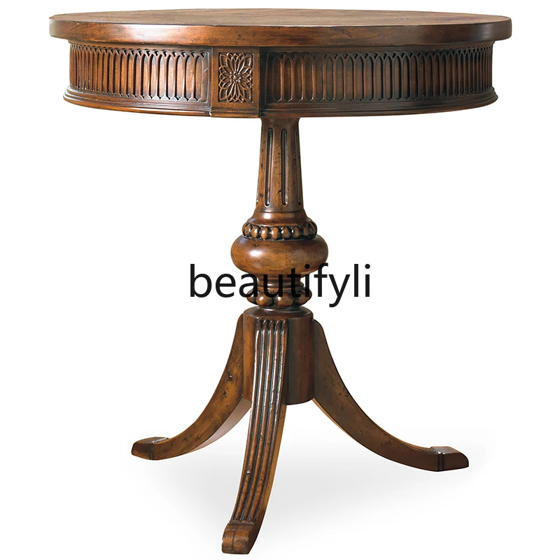 American French solid wood round corner few neoclassical light luxury living room side few carving casual few