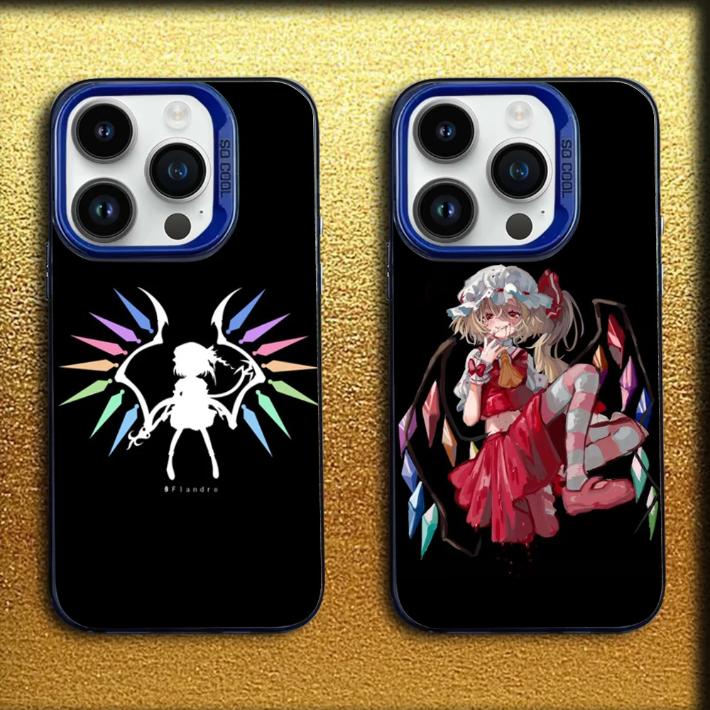 TouHou P-Project Flandre Scarlet Phone Case For iPhone 16,15,14,13,12,11,Mini,Pro,E,MAX Blue Matte Silicone Cover