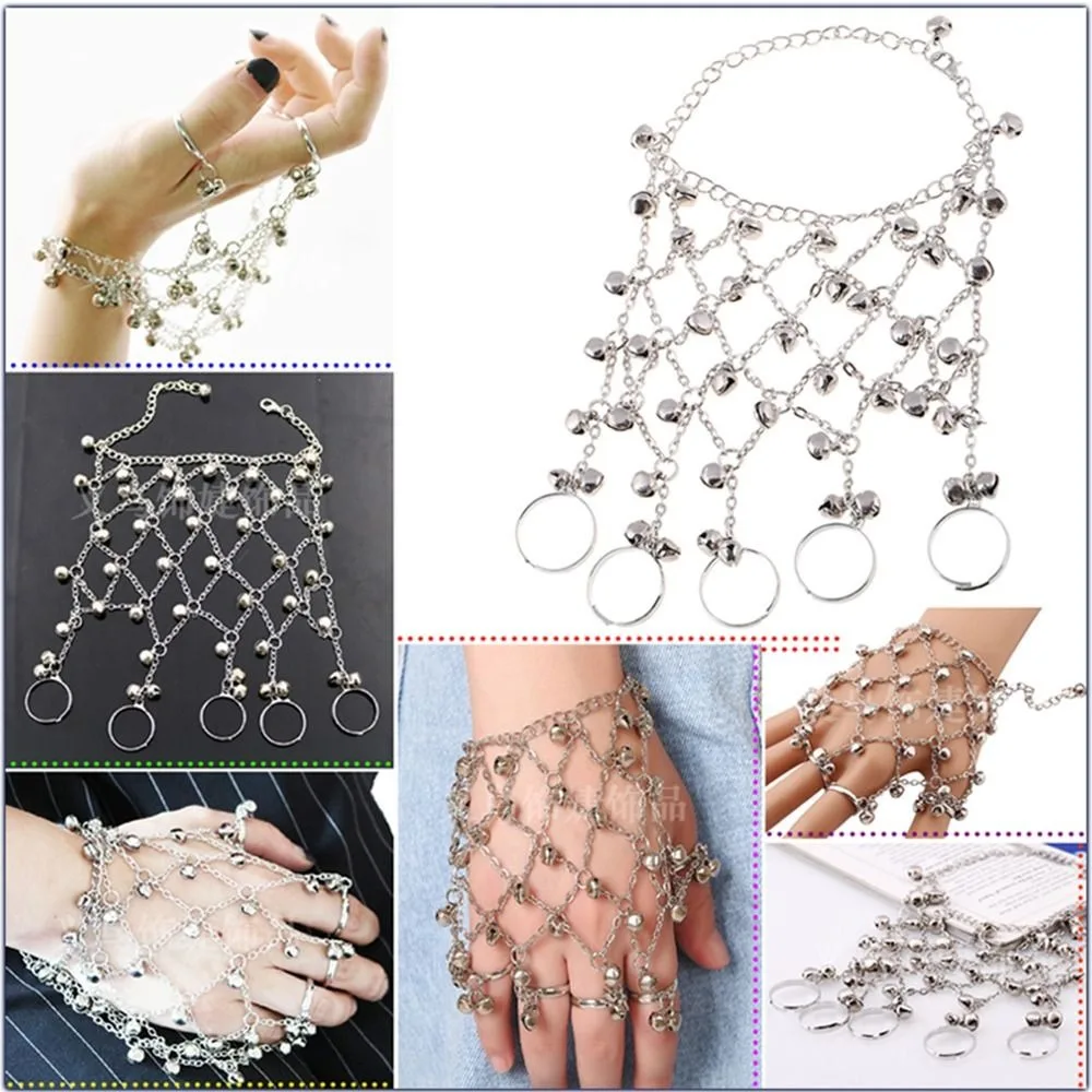 with Rings Retro Present Fairy Women Jewelry Accessories Connected Finger Bracelet Full Bell Bracelet Fishing Net Bracelet