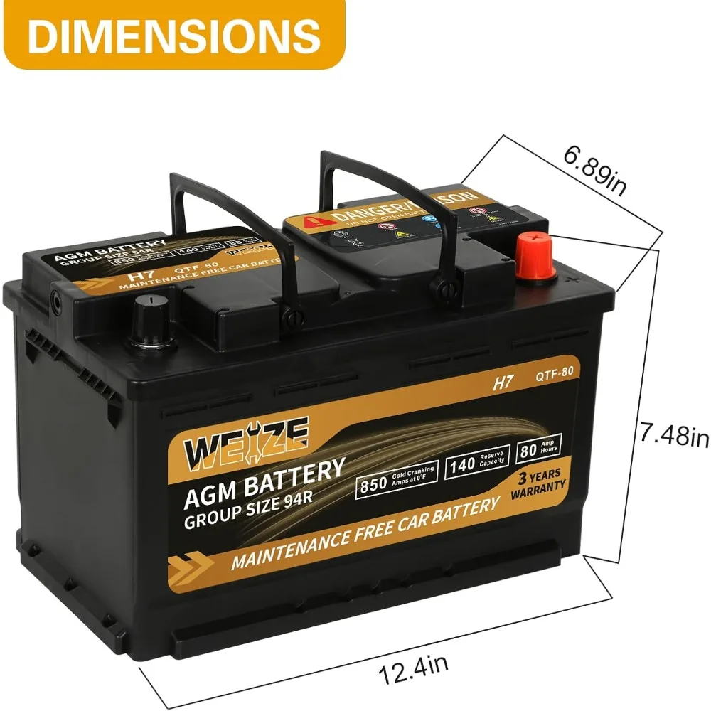 Platinum AGM-batterij BCI Group 94R - 12v 80ah H7 maat 94R Automotive-batterij, 140RC,