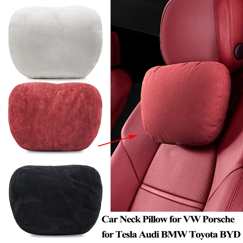 For VW Audi BMW Tesla Car Seat Headrest Neck Pillow for Porsche Mercedes Benz BYD Toyota Honda Peugeot Land Rover Accessories