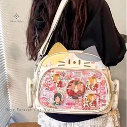 Bolso de hombro transparente con bolsillo para mujer, mochila Lolita Kawaii, bolso cruzado de moda, lindo gato Ita, JK Harajuku, Y2K, nuevo