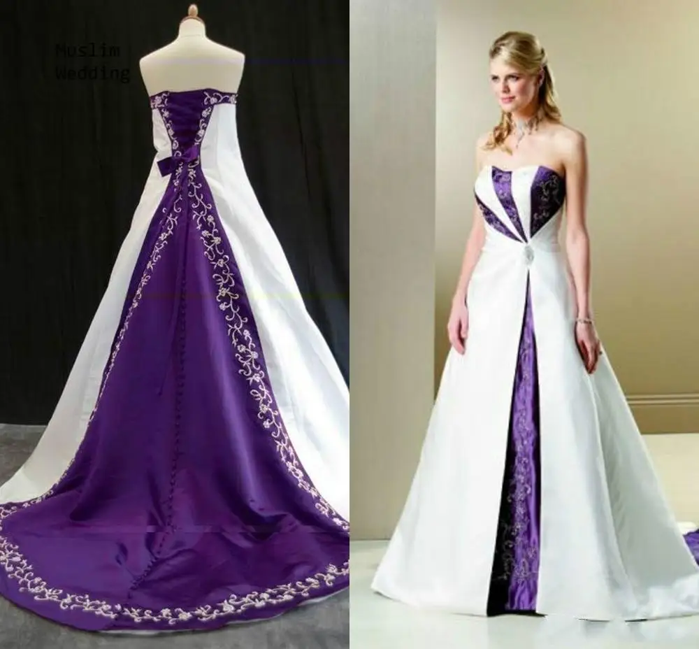 Vintage Purple Gothic Wedding Dress Embroidery Rustic Country Corset Plus Size Bridal Gowns Satin Boho Colored Bride Customized