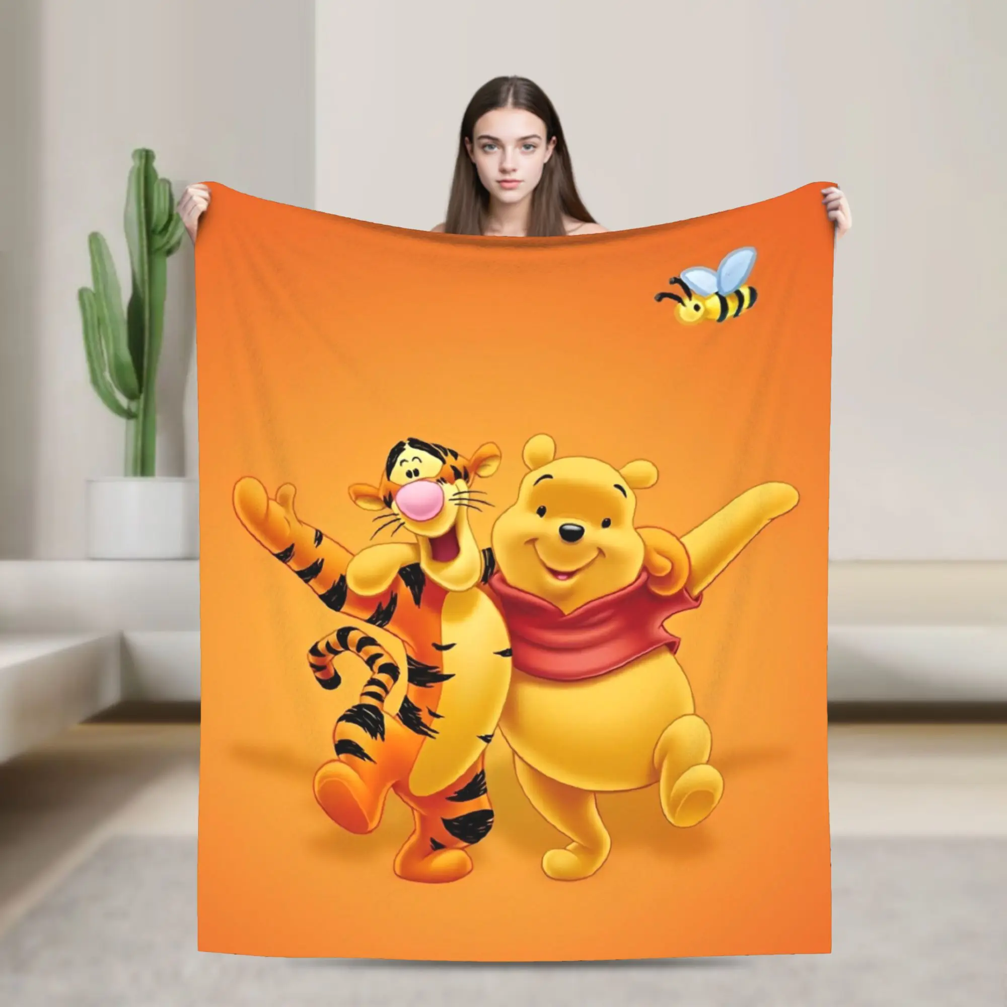 

Winnie The Pooh And Tigger Blanket Coral Fleece Plush Air Conditioning Bee Thin Throw Blanket for Bed Couch Bedding Throws
