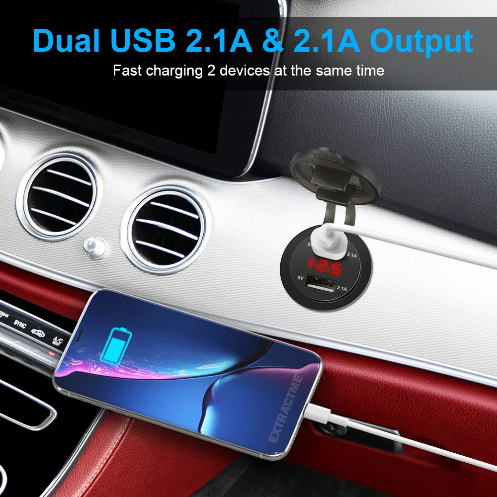 4.2A Car Charger Dual USB Socket Power Plug 12V24V LED Voltmeter Car Fast Charging Cigarette Lighter Motorcycle Splitter Adapter