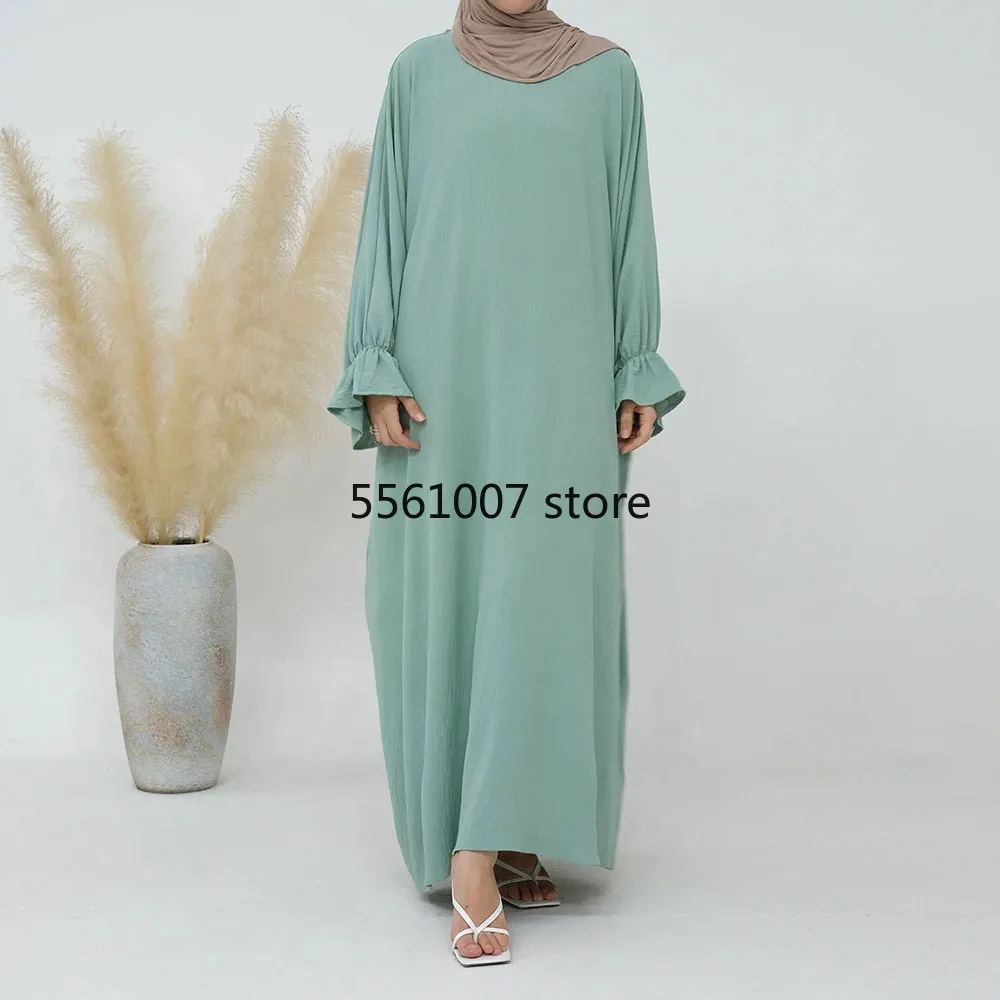 Women's Solid Color Crepe Abaya,EID Wrinkle,Butterfly Maxi Dress,Turkey Traditional Muslim Islamic Clothing,Modest,New,Plus Size