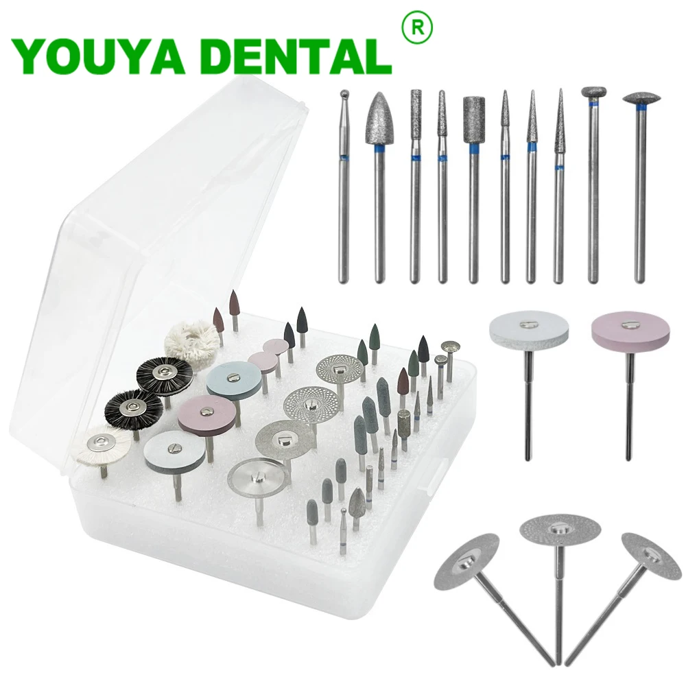 38pcs/set Dental Lab HP Polishing Kit Dentistry Diamond Burs Discs Silicone Wheel Polishing Brushes Tool For Low-Speed Handpiece