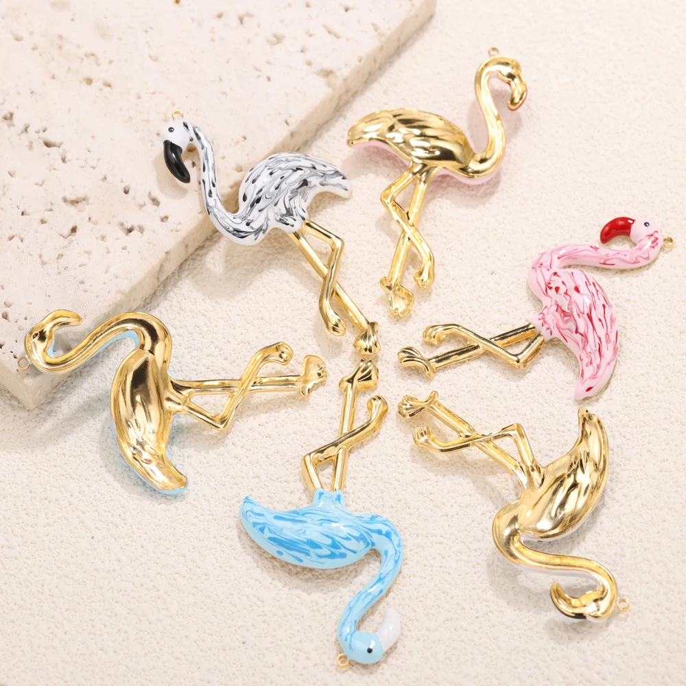 1 قطعة الفولاذ المقاوم للصدأ 18K مطلية بالذهب كبير واقعية فلامنغو المعلقات DIY بها بنفسك الهيب هوب كول السائبة مجوهرات Charms لسوار قلادة