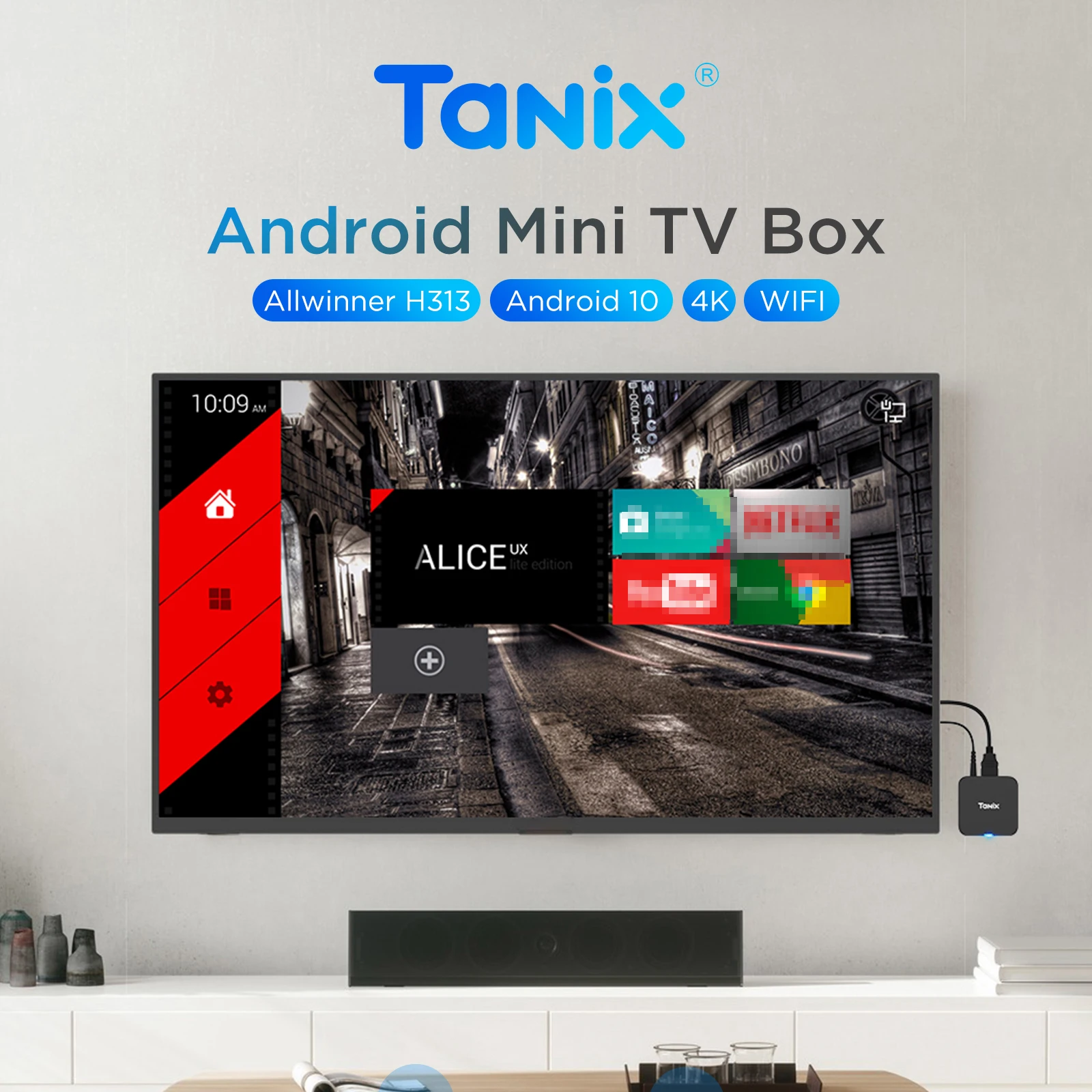 Tanix TX1 Android TV Box Allwinner H313 Quad Core 2.4G Wifi Bertenaga oleh DC 5V 2A