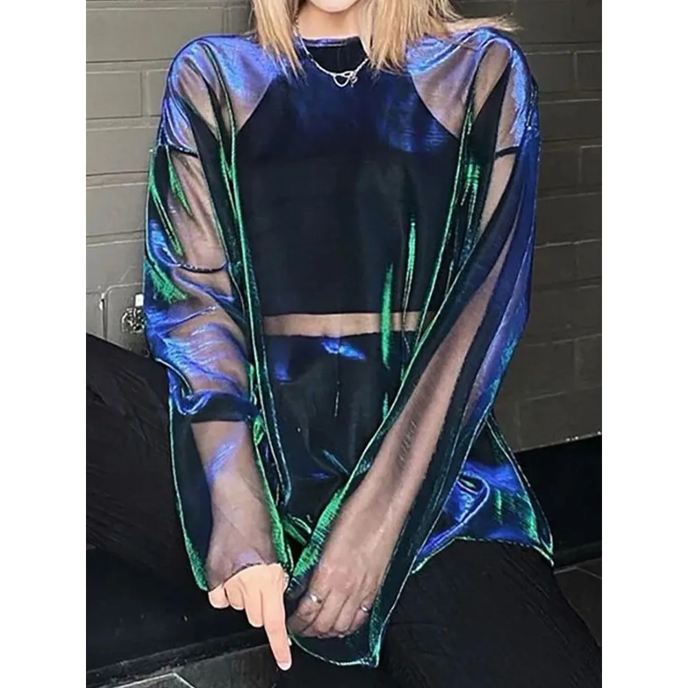 T-shirt Sexy Transparent pour femmes, haut Transparent One-Ne Long Sve pour dames, vêtements transparents Faionable