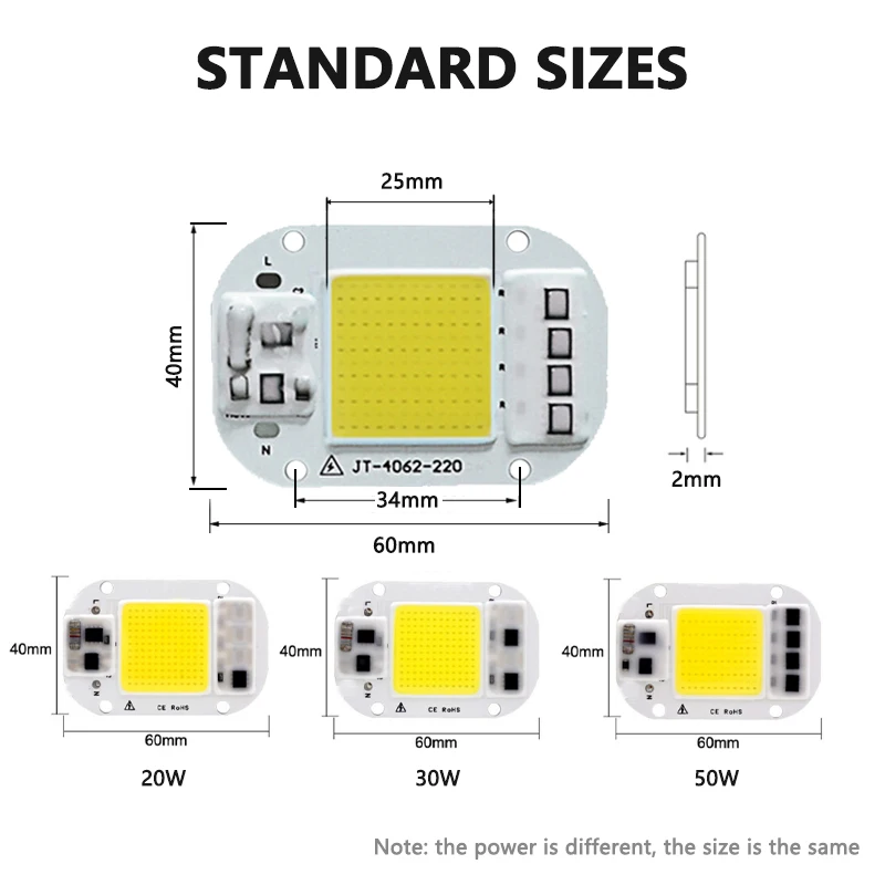 LED COB Lamp Beads 20W 30W 50W High Voltage Driver-Free AC 110V 220V Anti-Surge Full Spectrum Chip For Plant Growth Flood Light