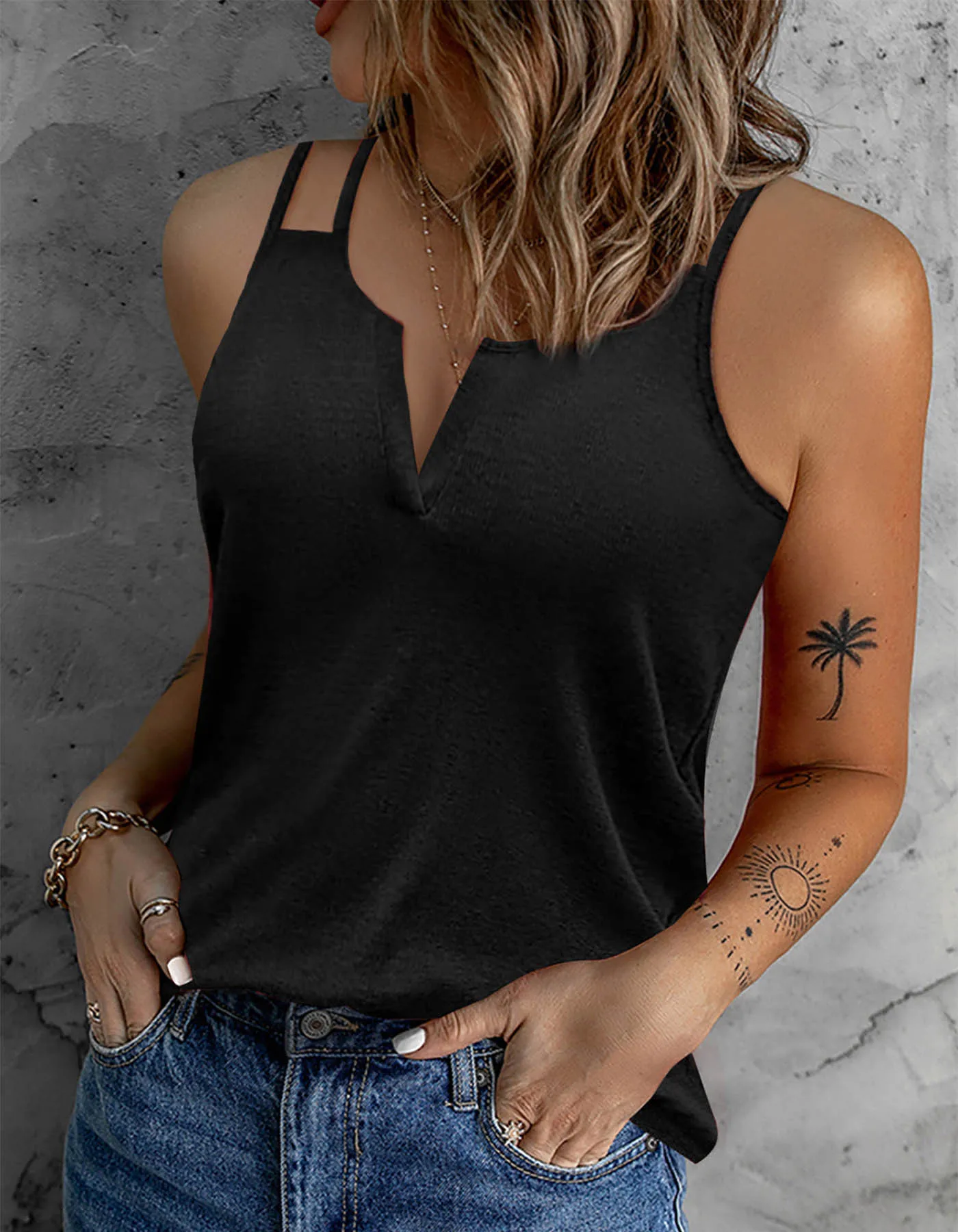 Women's Ladies Elegant Casual V Neck Button Down Sleeveless Tank Tops Spring Summer Loose Fit Solid Color Basic Blouse Shirt Str