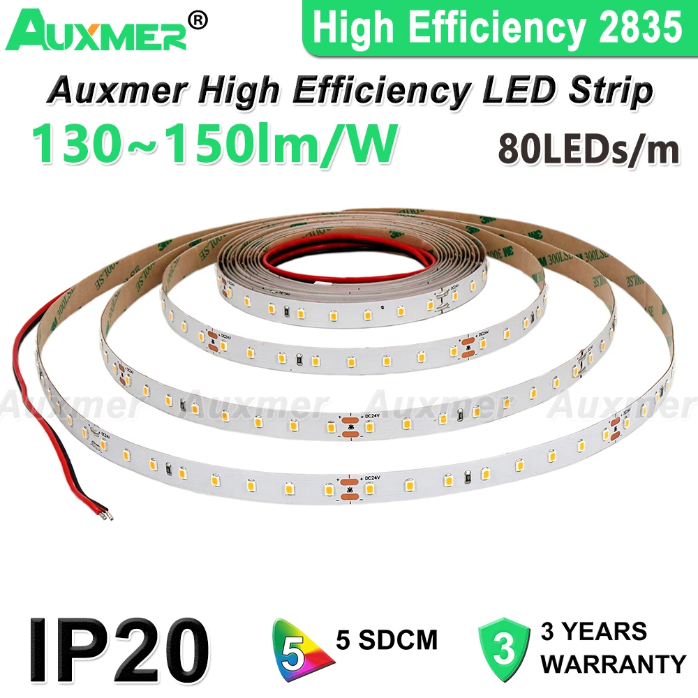 High Efficiency 2835 LED Strip Lights,130~150lm/W,80LEDs/m,160LEDs/m,240LEDs/m.DC12V/DC24V,Non-waterproof,for bedroom