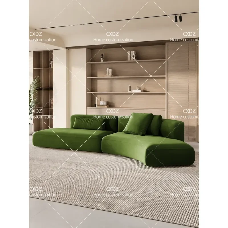 Nordic Green Fabric Sofa Curved Design for Small Apartment Living Room Beauty Cafe Bed and Breakfast Store