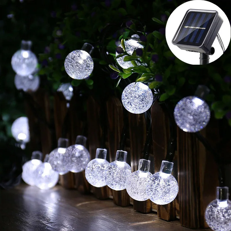 

Outdoor Solar Fairy String Lights 8 Modes 5/7/12M LED Bubble Ball Christmas Tree Garland for Home Garden Wedding Decoration