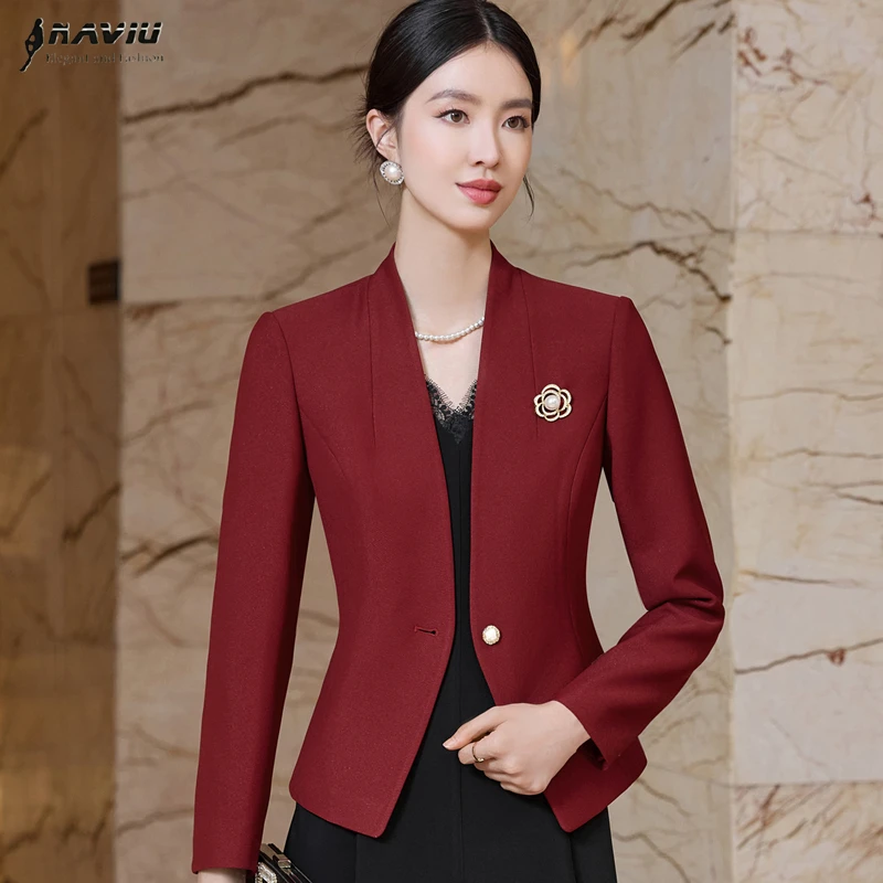 

NAVIU Высококачественный элегантный французский женский пиджак с v-образным вырезом, красный, белый, черный, темпераментный деловой пиджак, осеннее новое офисное женское рабочее пальто