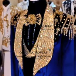 Shiny Beaded Diamond Wedding Suits For Men 3 Pieces Sets Groom Tuxedos Shawl Lapel Male Prom Blazer Terno Masculino Completo