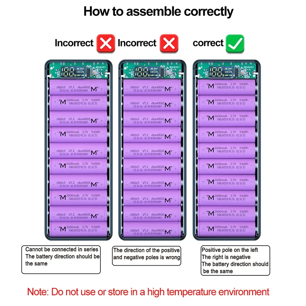 10x18650 Battery Holder DIY Power Bank Case Type C Dual USB Ports LCD Display 18650 Holder Cases Battery Charge Storage Box