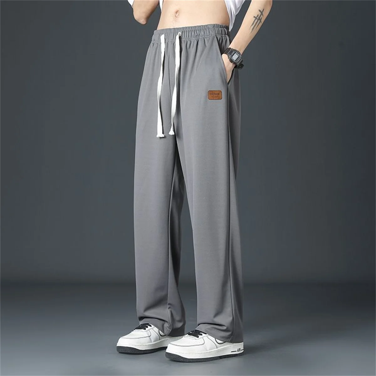 Black Straight Pants for Men's Summer Wide Leg Pants Casual Harajuku Student Pants High Street Trousers Gray Cool Sweatpants