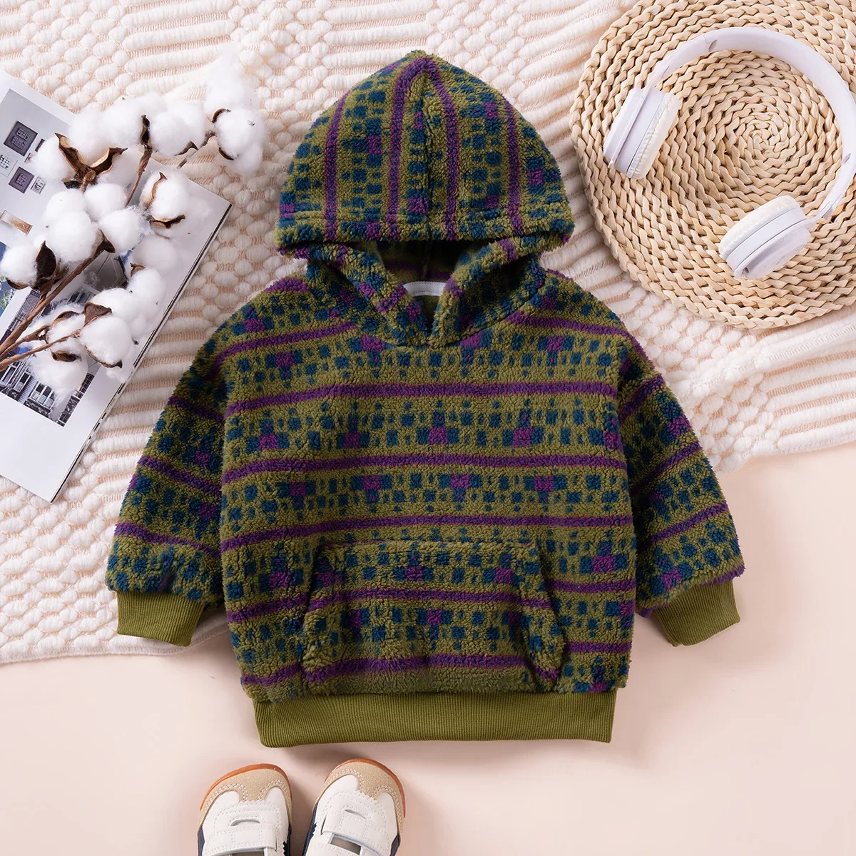 

2025 Autumn Winter New Casual Boys Polar Fleece Hooded Long Sleeve Sweatshirt Outerwear Sporty Top