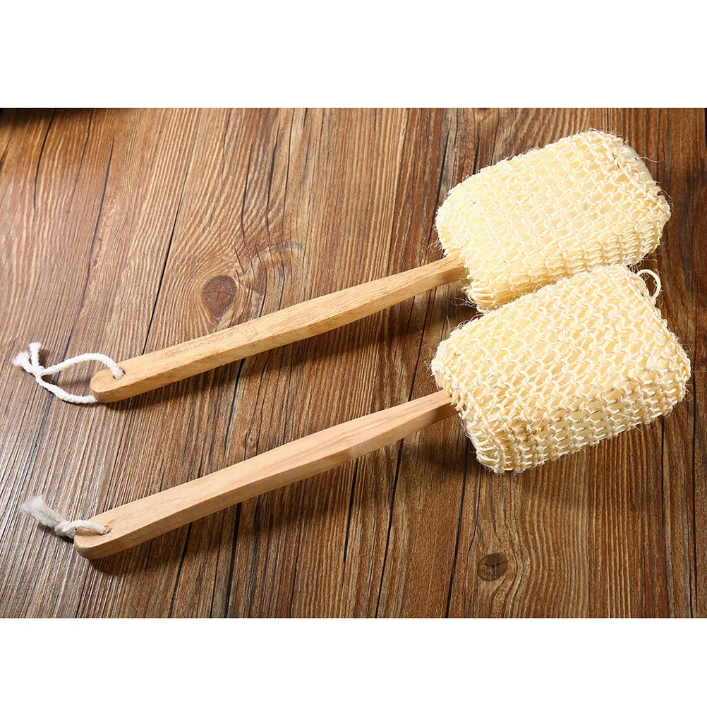 

2Pcs Bath Scrubber Wooden Handle Exfoliating Shower Brushes Lotion Applicator for Back Neck Feet Dry Rough Skin Care 37x9cm