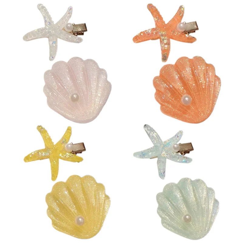 8 Pcs Starfish Sea Shell Princess Hair Clips, Beach Hair Accessories Mermaid Costume Accessories for Women Girls Kids