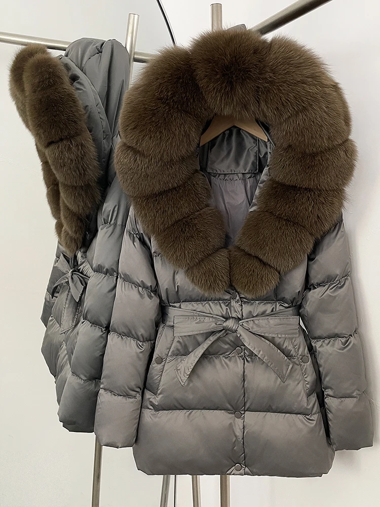 OFTBUY Winter 90% Duck Down Jacket Women Luxury Large Natural Silver Fox Fur Hooded Thick Warm Female Parkas Waterproof