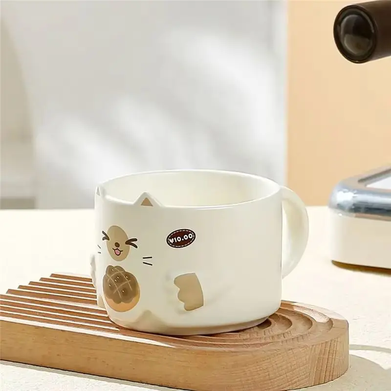 AEE2-Cartoon Cat  Mug - Stacked Water Cup With Cat's Ear Design And Handle, Interesting Household Drinkware