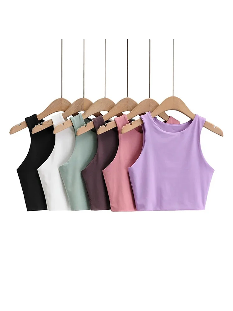 Tops ajustados sexys para mujer, camisetas sin mangas de nailon doble con cuello redondo, camisetas sin mangas de buena calidad, 6 colores, 2023