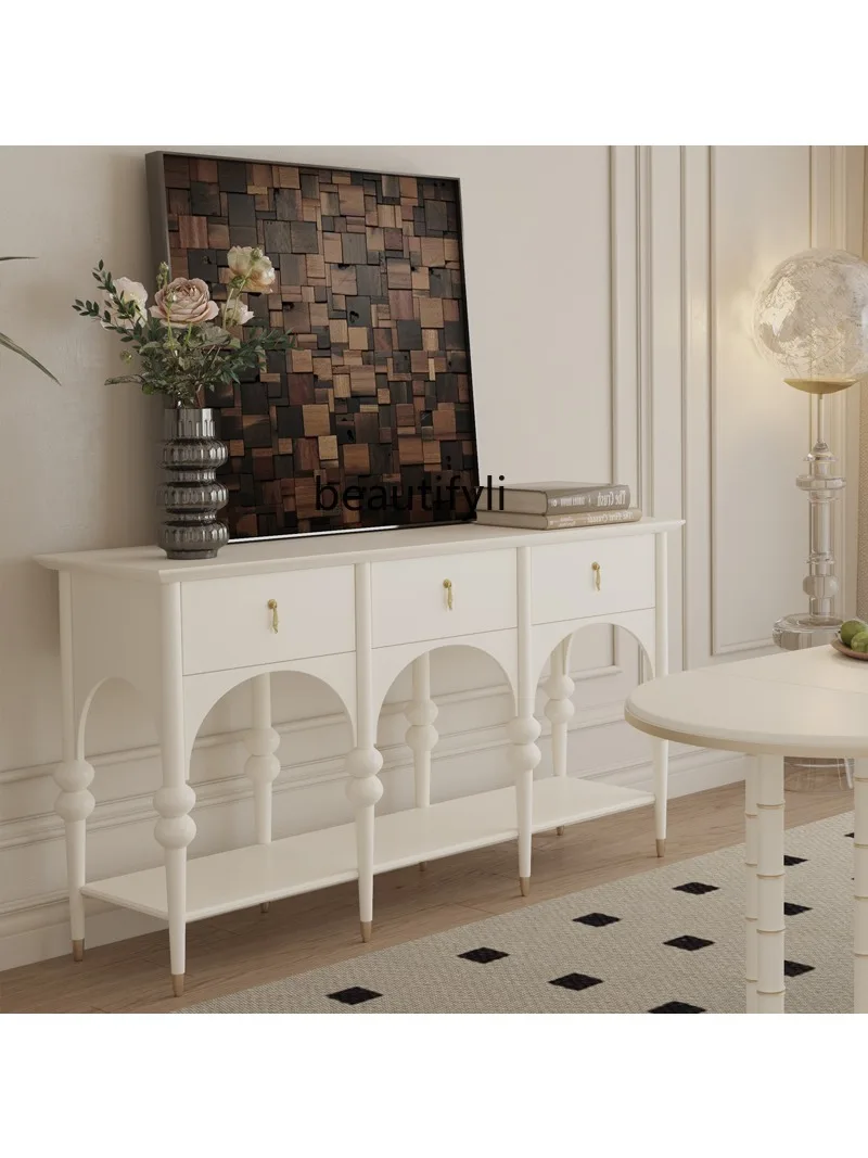 French Retro Living Room Solid Wood Entrance Cabinet Restaurant Solid Wood Sideboard American Console Tables Room Locker