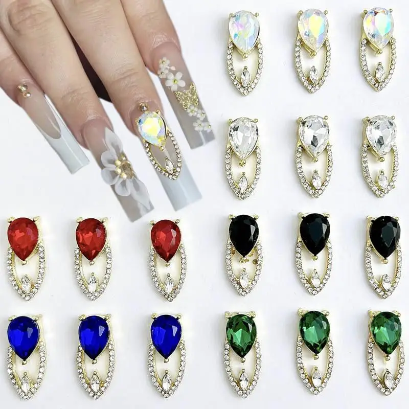 

10pcs 3D Irregular Colored Hollow Inlaid Rhinestones Nail Charms Bulk Gold Alloy Nail Art Decorations DIY Accessories Crafts