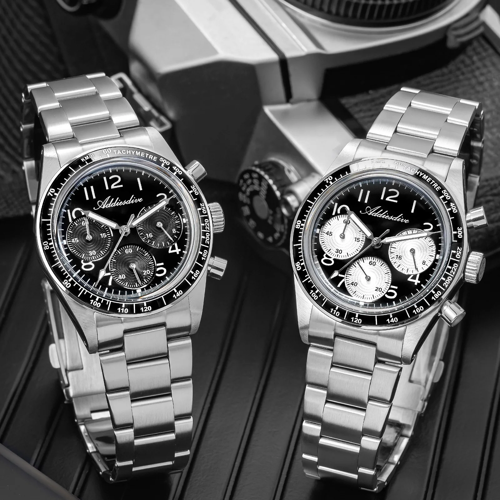 ADDIESDIVE VK63 다이빙 남성용 시계 다기능 크로노그래프 손목시계 방수 세라믹 베젤 버블 미러 글래스 시계