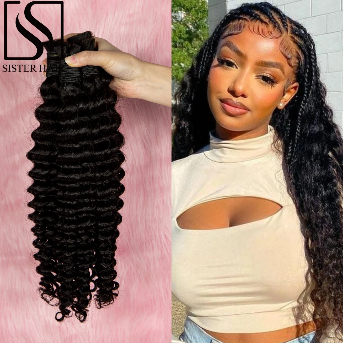 

Deep Wave 26 28 Inch Human Hair Bulk Natural Color Human Hair for Braiding Unprocessed No Weft 100% Vingin Hair Bulk Extensions